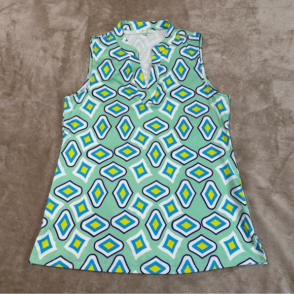 Jade Melody Tam Notch Neck Sleeveless Geometric Top Size Medium - Picture 1 of 13